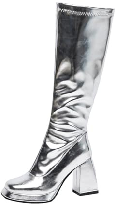 Generisch Botas Botas de piel con plataforma alta hasta la rodilla Botas gruesas de tacón alto con cremallera Altas de mujer, plata, 44 EU