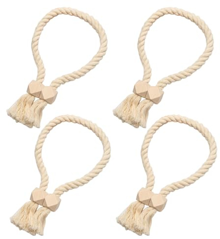 Zyiphor 4 Piezas Correas de Cortinas Magnéticas - Abrazaderas Cortinas de Algodón Tejido a Mano, Corbatas de Cortina Decora para Casa, Oficina, Hotel (Beige)