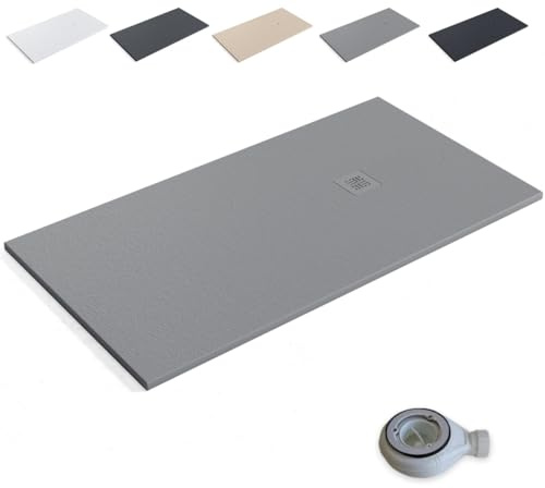 Plato de Ducha de Resina Extraplano Antideslizante | Valvula y Rejilla Gris | Gris Cemento | 80 X 110