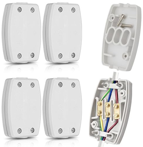 4 Pcs 3 Terminal Electrical Cable Junction Box 13amp 250v Flex Connector 3 Core Cable Joiner Black Cable Connectors for Indoor Lighting,Power,Wirin(White)