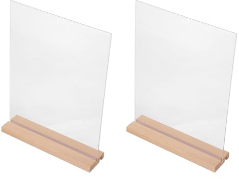 TOYZFRIENDY Lot de 2 Sets de Porte-affiches de Table en Acrylique Transparent Double-face Forme L et T avec Socle en Bois de Hêtre 21,6 X 27,9 Cm, Support Photo et Porte-menu pour