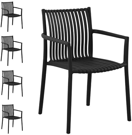 Gruppo Maruccia - Set 4 Sedie Moderne in Polipropilene - Bracciolo Integrato, Impilabili - Arredamento Giardino, Bar, Ristoranti - Colore Antracite