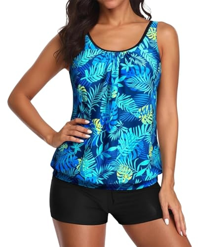 Générique Maillot De Bain Femme 2 Pieces Shorty Tankini Grande Taille Ensemble Maillot De Bain Taille Haute Amincissant Swimwear
