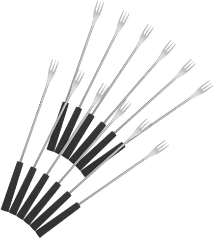 EXAOMBLE Tenedores para Fondue de Acero Inoxidable y Pp, Set de 12 Piezas, Mango Largo Resistente al Calor, para Chocolate, Queso, Fruta y Barbacoa, Utensilios de Cocina Domésticos
