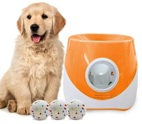 Gziztx Automatic Dog Ball Launcher, Range Up to 46ft, Contains 3 ETPU Balls, Dog Toy Launcher Ball Tossing Machine Bite Resistant for Small and Medium Dogs