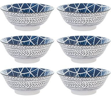 H&H Blue Stamp Set Coppe, Porcellana New Bone China, Blu/Bianco, 6 unità