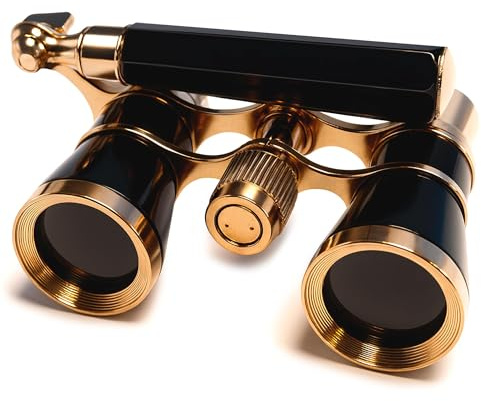HQRP 3 x 25 Theatre Opera Glasses/Binocular Black w/Crystal Clear Optic, Gold Trim w/Built-In Extendable Handle