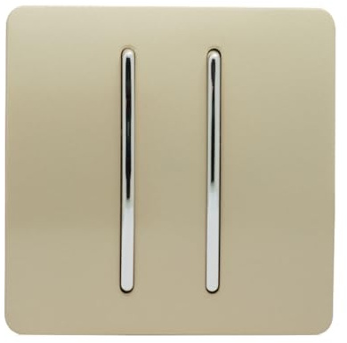 Trendi 2 Gang 2 Way 240V Screwless Raised Front Plate Plastic Artistic Modern Glossy 10 Amp Chrome Rocker Single Electrical Wall Light Switch Champagne Gold - ART-SS4GO