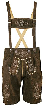MS-Trachten Pantaloni Tradizionali in Pelle per Bambini Pantaloni Leo Tracht Marrone Corto (140)