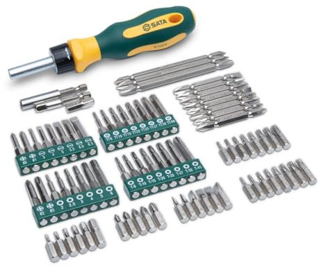 SATA ST09326SJ Juego de destornilladores de trinquete universal de 80 piezas con mango de agarre suave y cuerpo de acero al cromo vanadio