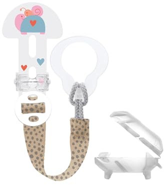 MAM Broche Chupetero, Adaptable a Todo Tipo de Chupetes, Mordedores y Juguetes, Longitud Ajustable, Incluye Cubierta de Potección para Tetina, Lavable, Rosa, Pack de 1ud