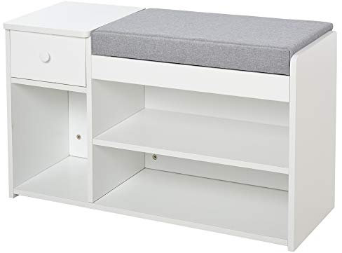 HOMCOM Multi-Storage Shoe Bench w/Drawer 3 Compartments Cushioned Home Organisation Furniture Tidy Boots Hallway Entryway White