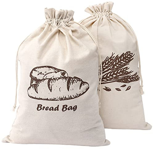 Augshy 4 Sacs à Pain en Lin pour Pain Fait Maison, 44 X 29 Cm, Écru et Réutilisable, Grand Stockage Naturel pour Pain Artisanal Baguette