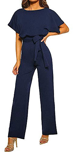 Coloody Mono para mujer, mono de manga corta, pantalones elegantes mono informal suelto con cinturón