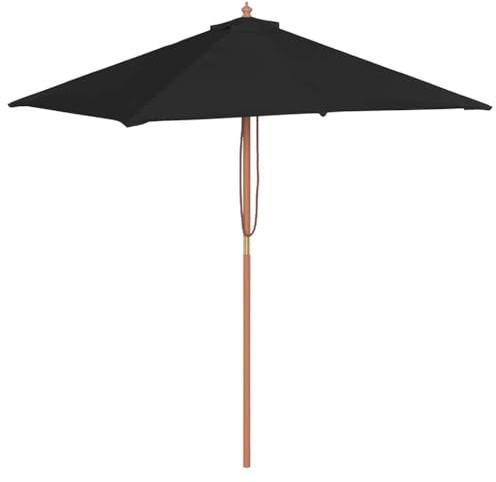 vidaXL Sombrilla de Jardín con Palo de Madera, Parasol Protector, Refugio Solar, Paraguas para Playa Patio Exterior, Negro 150x200 cm