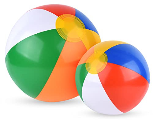 PLULON Beach Balls Inflatable Beach Rainbow Ball Bulk for Swimming Pool Beach Party Summer Game