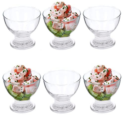 Set of 6 Glass Prawn Cocktail Bowls Dishes Appetizer Starter Prawn Cocktail Serving Glasses Stemmed for Appetiser Prawn Seafood Shrimp Salad Snack Cocktail Nibbles Party Glass Bowls, 235ml