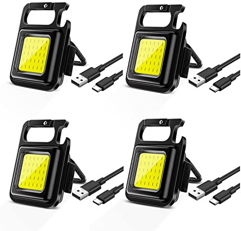 Corpower Mini Lampe Led 4 Pièces Mini Lampe de Poche Portable LED Rechargeable 500 Lumens Magnétique Lampe Porte Clé, Mini Lampe de Travail Portable avec Support Pliant pour Camping Repair Emergency