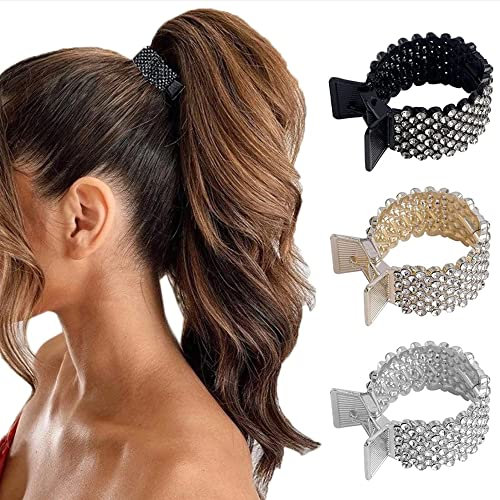 3 Stücke Haarschmuck Damen Pferdeschwanz Spangen - Vogelnest Haarspange für Frauen Mädchen Metall Perlen und Strass Haarspangen Hoher Pferdeschwanz Klaue Clip Haarschmuck