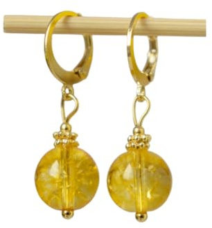 Citrin Ohrringe, Edelstein Huggie Creolen, November Geburtsstein Hoop, Kugelohrringe, Perlen Anhänger, Zitrin Ohrringe, Unikat Schmuck