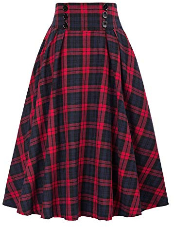 JokeLomple Gonna Scozzese Casual da Donna con Tasche Gonna a Pieghe a Vita Alta Vintage Gonna Manga Giapponese Gonna A Ruota Scozzese