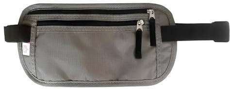 LEXICANMHS Pochette Ceinture de Voyage Sécurisée – Antivol Caché Avec Protection RFID – Sac Banane Plat Sous Les Vêtements – Poche Poitrine – Réglable Pour Homme et Femme (Gris)