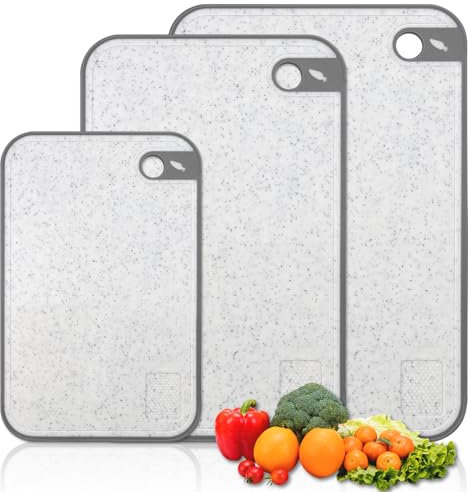 Chopping Board Set of 3, Different Sizes and BPA Free Cutting Board, Personalised Chopping Boards with Non-Slip Feet, Juice Groove and Easy Grip Handle, Kitchen Accessories for Meat, Vegetable, Fruit