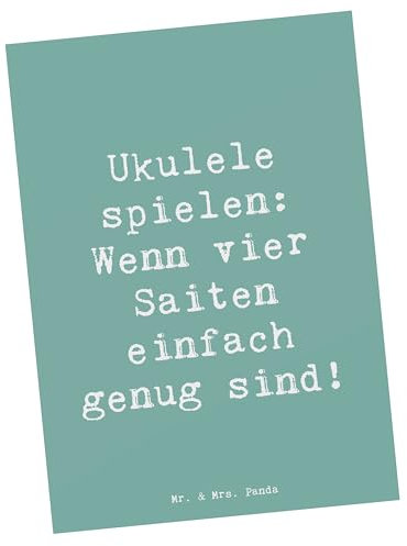 Mr. & Mrs. Panda Postkarte Spruch Ukulele Freude - Geschenk, Musik, handgefertigte Produkte, vier Saiten, spielen, Feier, Musizieren, Trompeten, inspirierend, Handarbeit, Geschenkideen, Instrumente
