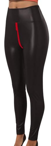 Yogaläder leggings för kvinnor – matt fuskläder leggings rumplyft hög midja läderbyxor dam stretch beskurna byxor enfärgade öppen dragkedja yoga sport färgglada yogabyxor, BK3, XXL