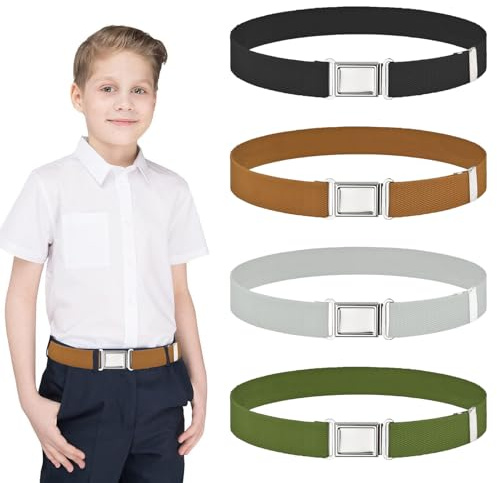 LYTIVAGEN 4 stycken elastiskt barnbälte, justerbart stretchbälte, magnetiskt stretch, barnbälte med spänne, pojkar, flickor, uniformbälte för jeans, byxor, klänning, Magnetisk stängning, 41-75cm