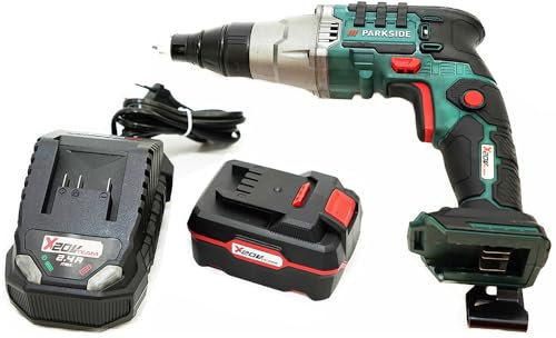 Batteria agli ioni di litio 20 V 4 Ah in bundle Parkside con caricatore da 2,4 A e batteria da 20 V per cartongesso, avvitatore da costruzione