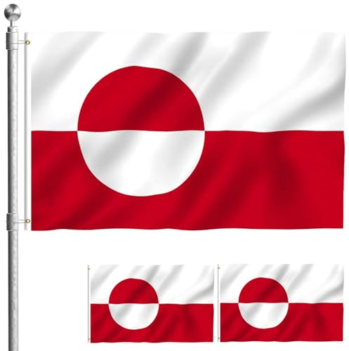 Jorzer Bandera de Groenlandia (3x5 Pulgadas) 2 Unidades. Bandera de Groenlandia (3x5 Pulgadas) poliéster Vibrante y Resistente a la decoloración con Ojales para Día Nacional y Eventos Deportivos.