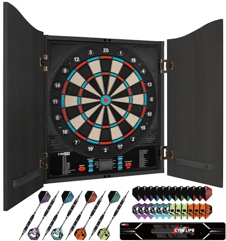 CyeeLife Diana electrónica de Dardos con gabinete de Madera, máquina de Dardos electrónica, Diana con 34 Juegos y 355 Variantes, Modo para 8 Jugadores, Pantalla LED