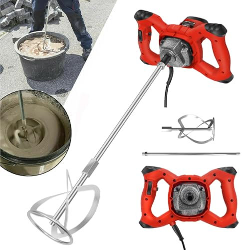 Malaxeur Mortier Colle Électrique 2600W Mélangeur à Béton Plâtre Réglable à 6 Vitesses, M14 Barre Spirale Chromée, Mélangeur de Ciment, Agitateur Malaxeur pour la Peinture, Mortier, Plâtre, Mastic