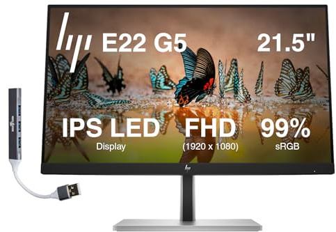 HP 22 FHD IPS Monitor with 5ms Response Time, Anti Glare, Flicker Free, VESA Mount (100 x 100mm), Displayport, HDMI & Dockztorm USB Port Expander, Black/Silver Color