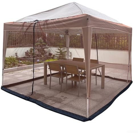 Outdoor Pavilion Tent 300x300cm with Stylish Mesh and Weighted Water Pipe for Easy Setup (amber)