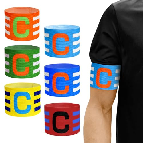 CARANNACLTD 6 Pezzi Fascia da Capitano Calcio Adulto, Multicolore Fascia da Braccio per Capitano, Elastico Regolabile Bracciali da Calcio per Adulti, Junior, Calcio, Hockey, Rugby