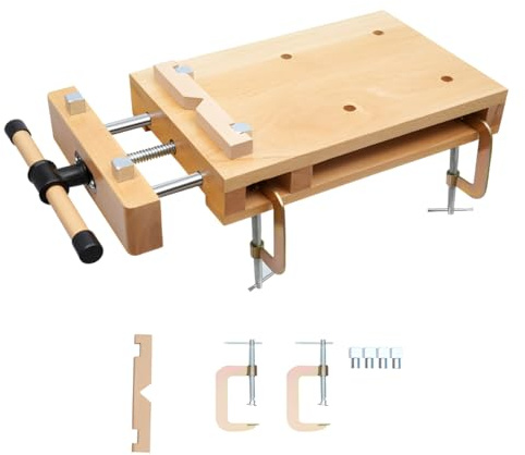 Bärbar hyvelbänk, mobil arbetsbänk med skruvstock, miniarbetsbänk 47 × 28 × 7 cm, öppning av arbetsbänken 20 cm – för snidning, skärning, klämmor, hyvling