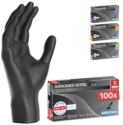 100x ARNOMED engångshandskar L, nitrilhandskar acceleratorfria, engångshandskar latexfria, engångshandskar i svart, allergivänliga gummihandskar, engångshandskar i S, M, L, XL