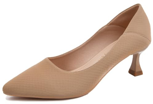 Tacchi Donna Effetto Pelle Serpente Punta Affusolata Scarpe Slip-on Tacco 55 cm Suola Gomma Festa Matrimonio Ballo Scarpe Eleganti,Cachi,37 EU