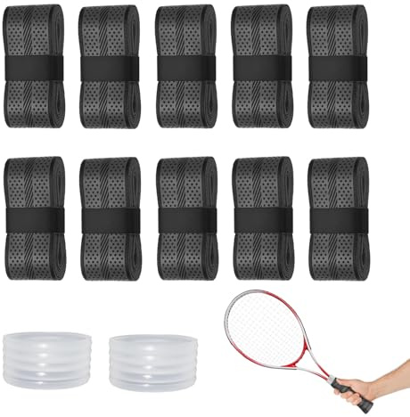 YZDZSW Set med 12 stycken greppband, tennisracket, 110 cm, halkfria band med fixeringsringar och självhäftande remsor, absorberande och dämpande för badminton, squash, padel, pickleball (svart)