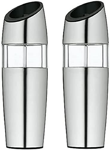 WMF Elektrische Kippmühle Set 2-teilig, 20 cm, Salz und Pfeffermühle elektrisch, unbefüllt Cromargan, Edelstahl matt Glas, Keramikmahlwerk