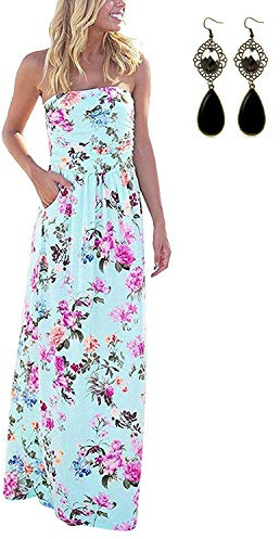 CARINACOCO Abito Lungo Senza Spalline Lungo Bohemian da Donna Bohemian Abito Senza Spalline con Stampa Floreale Estiva