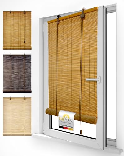 Sol Royal Bambusrollo 90 x 220cm SolDecor B86 - Tür Rollo Ohne Bohren - Raffrollo Bambus Inkl Klemmfix Träger - Holzrollo Natur mit Kindersicherheitsclip - Bambus