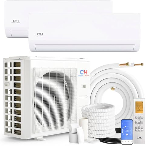 Cooper & Hunter 18,000 BTU Dual 2-Zone 9K + 9K BTU Wall Mount Ductless Mini Split Air Conditioner & Heat Pump – 22.5 SEER – 25FT Installation Kits – R-410A Refrigerant Pre-Charged – Inverter