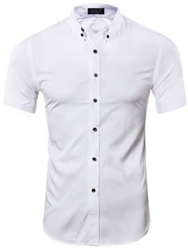 Kuson Homme Chemise sans Repassage Couleur Unie à Manches Courtes Respirant Blanc XXL
