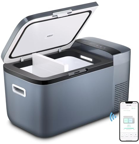 ICECO GO20 Bärbart kylskåp med dubbel zon, 12 V med SECOP-kompressor, DC 12/24 V, AC 100–240 V, -17,8 °C till 10 °C, elkylare för lastbil, husbil, SUV, utomhus