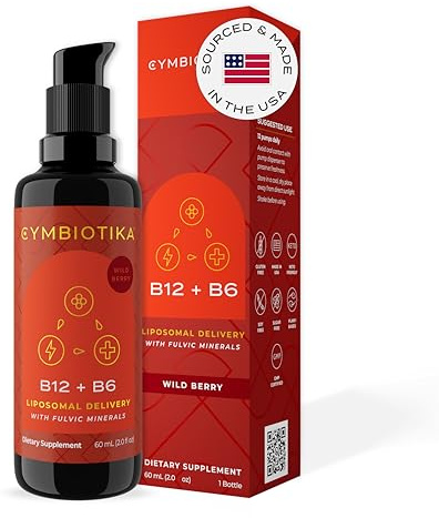 CYMBIOTIKA Liposomal Vitamin B12 Liquid Supplement, 1250 mcg, Supports Energy, Cell Production, Helps Strengthen Hair, Skin & Nails, Non-GMO, Gluten Free, Sugar Free, Keto & Vegan Friendly, 2 oz