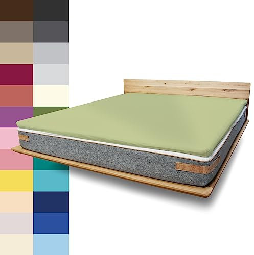 JONA SLEEP Topper Spannbettlaken (180x200 cm) Baumwolle Apfelgrün, 220 g/m² - Bezug für Topper & Boxspringbett, Öko-Tex Zertifiziert, Made in Austria