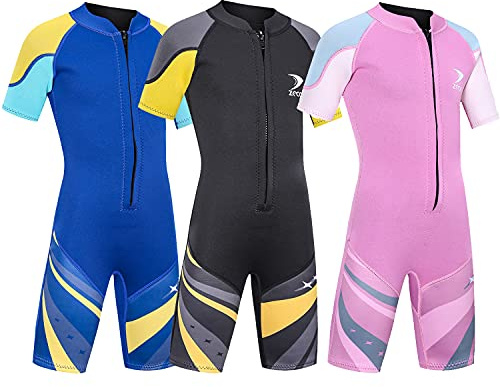 ZCCO Traje de baño térmico de Neopreno para niños de 2,5 mm, Traje de Neopreno para niños, Trajes húmedos de una Pieza (Rosa, S)